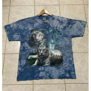 Vintage Back To Earth All Over Print Tie Dye Shirt Tiger Theme USA Made XLarge